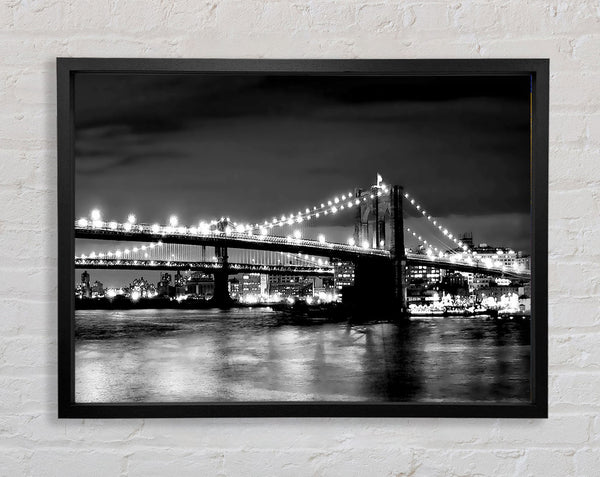 NYC Night Bridge B n W Framed Print