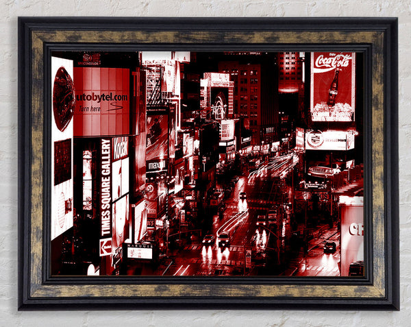 Nyc Times Square Red Glow Framed Print