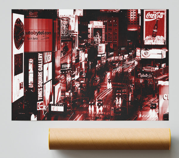 Nyc Times Square Red Glow Poster