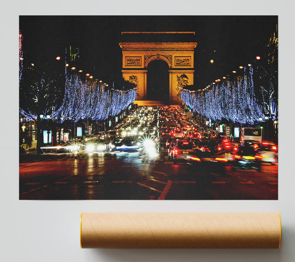 Paris Arc De Triomphe Night Lights Giclee Print