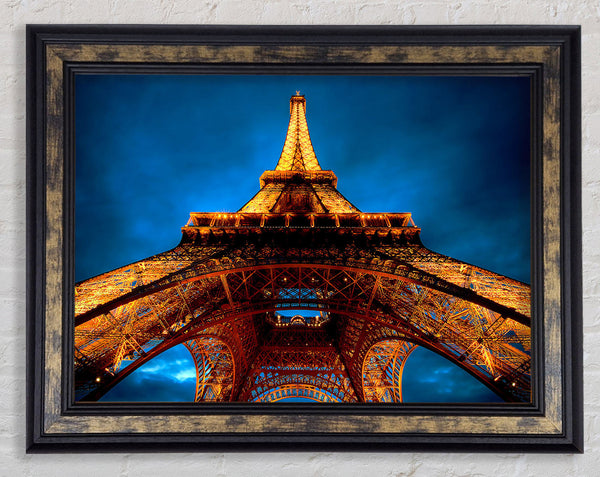 Paris At Night Eiffel Tower View From Below Framed Print