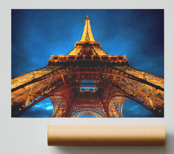 Paris At Night Eiffel Tower View From Below Poster
