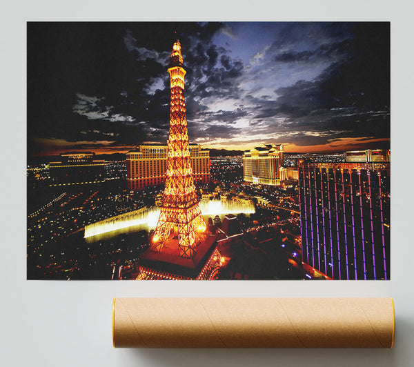 Paris Eiffel Tower Golden Night Glow Print