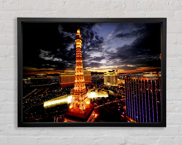 Paris Eiffel Tower Golden Night Glow Framed Print