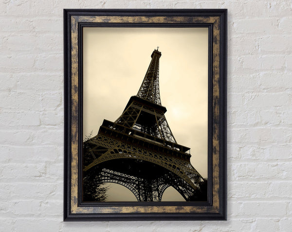 Paris Eiffel Tower Sepia Framed Print