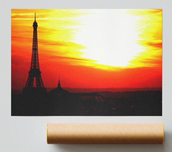 Paris Eiffel Tower Sun Blaze Poster