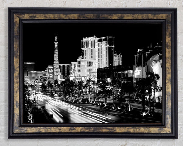 Paris Roads Night Lights B n W Framed Print