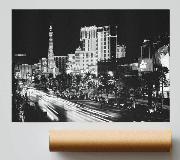 Paris Roads Night Lights B N W Poster