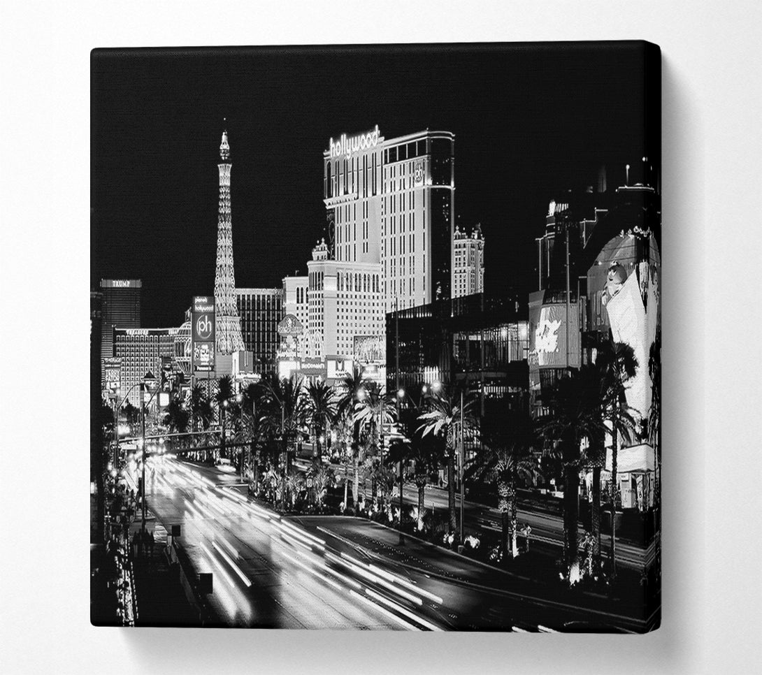  A Canvas Print of Paris Roads Night Lights B n W Canvas Print