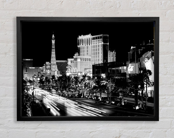Paris Roads Night Lights B n W Framed Print