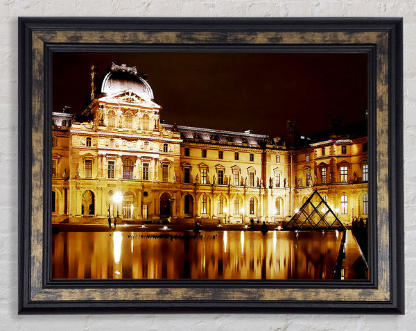 Paris The Louvre Lights At Night Framed Print