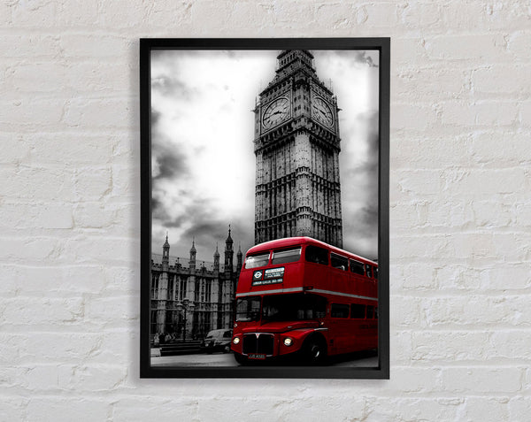 Red London Bus Big Ben B n W Framed Print