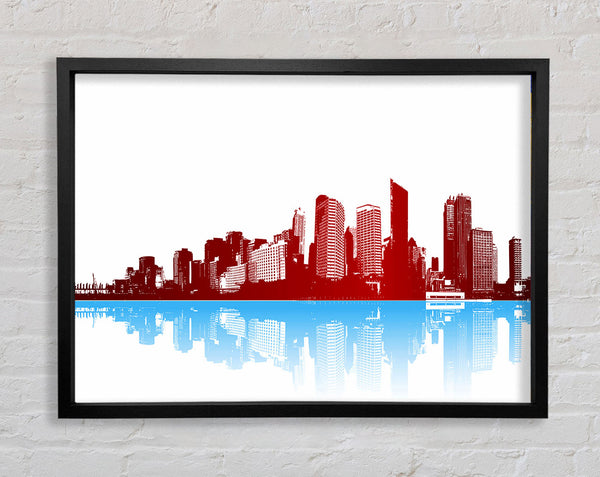 Red New York In Blue Reflections Framed Print