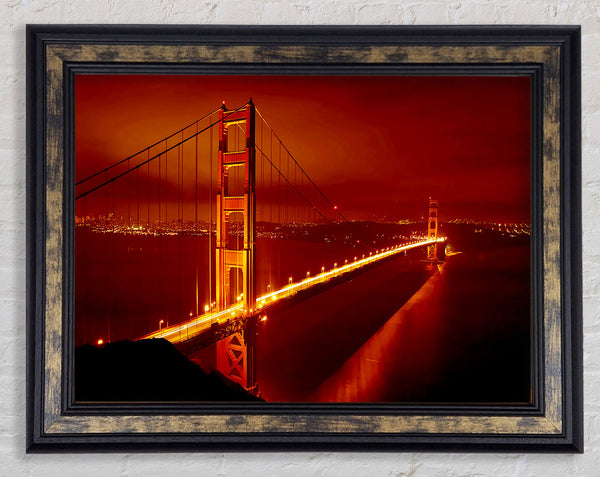 San Francisco Golden Gate Bridge Red Glow Framed Print