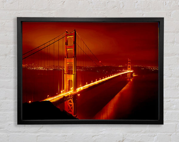 San Francisco Golden Gate Bridge Red Glow Framed Print