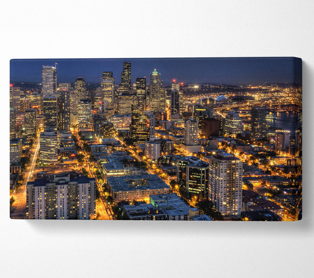  A Canvas Print of Seattle At Night From The Space Needle Canvas Art