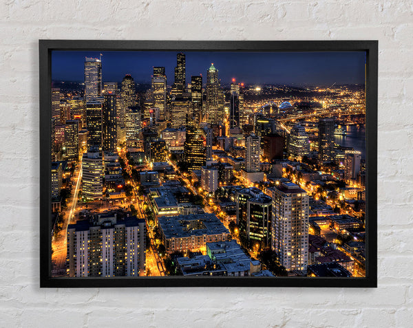 Seattle At Night From The Space Needle Framed Print