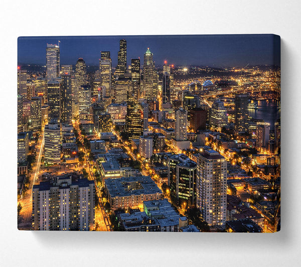  A Canvas Print of Seattle At Night From The Space Needle Canvas Art