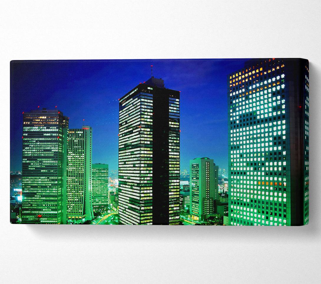  A Canvas Print of Skyscrapers Green Hue Canvas Wall Art