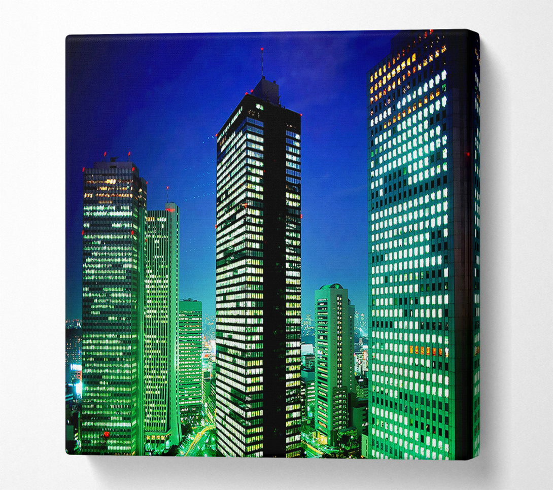  A Canvas Print of Skyscrapers Green Hue Canvas Wall Art