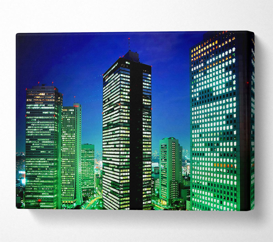  A Canvas Print of Skyscrapers Green Hue Canvas Wall Art