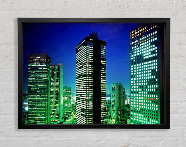 Skyscrapers Green Hue Framed Print