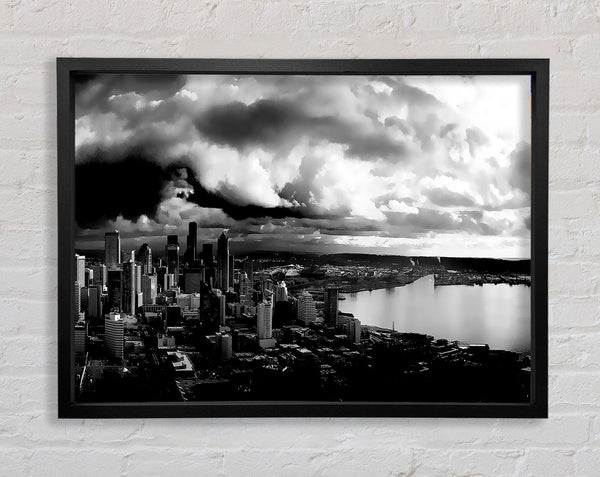Storm Over City B n W Framed Print