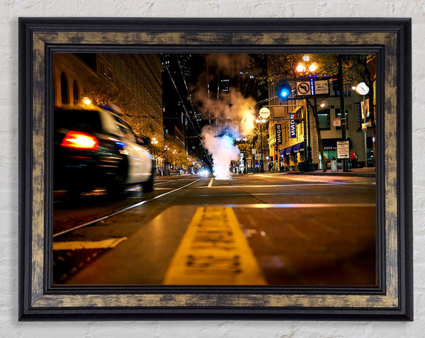 Street In New York At Night Framed Print