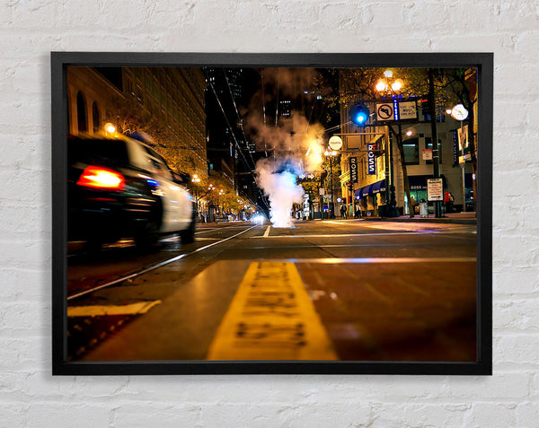 Street In New York At Night Framed Print
