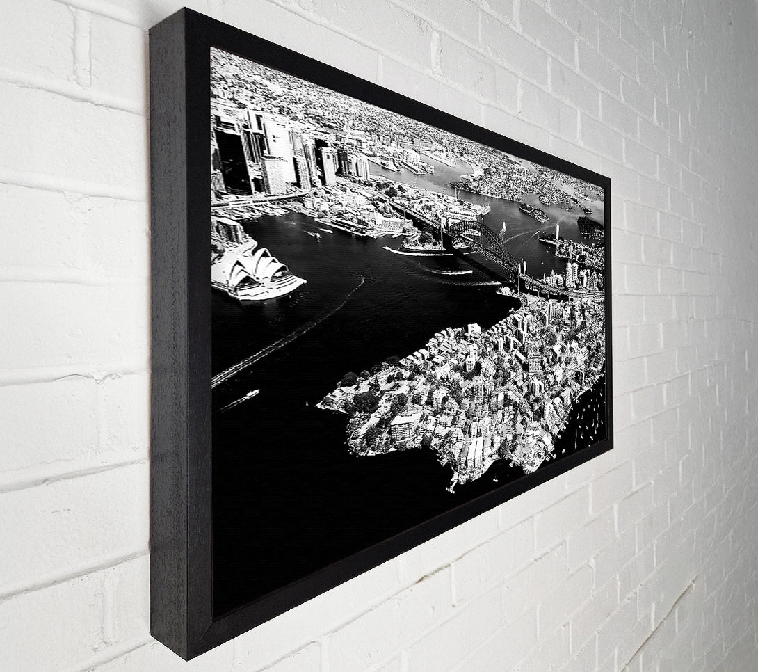  A Canvas Print of Sydney Harbour Bridge Ariel View B n W Canvas Print