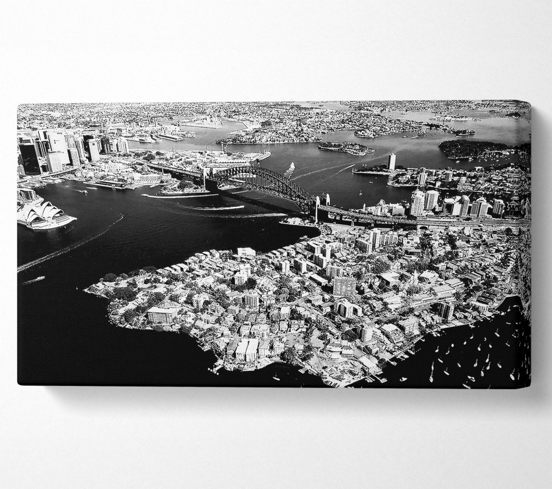  A Canvas Print of Sydney Harbour Bridge Ariel View B n W Canvas Print