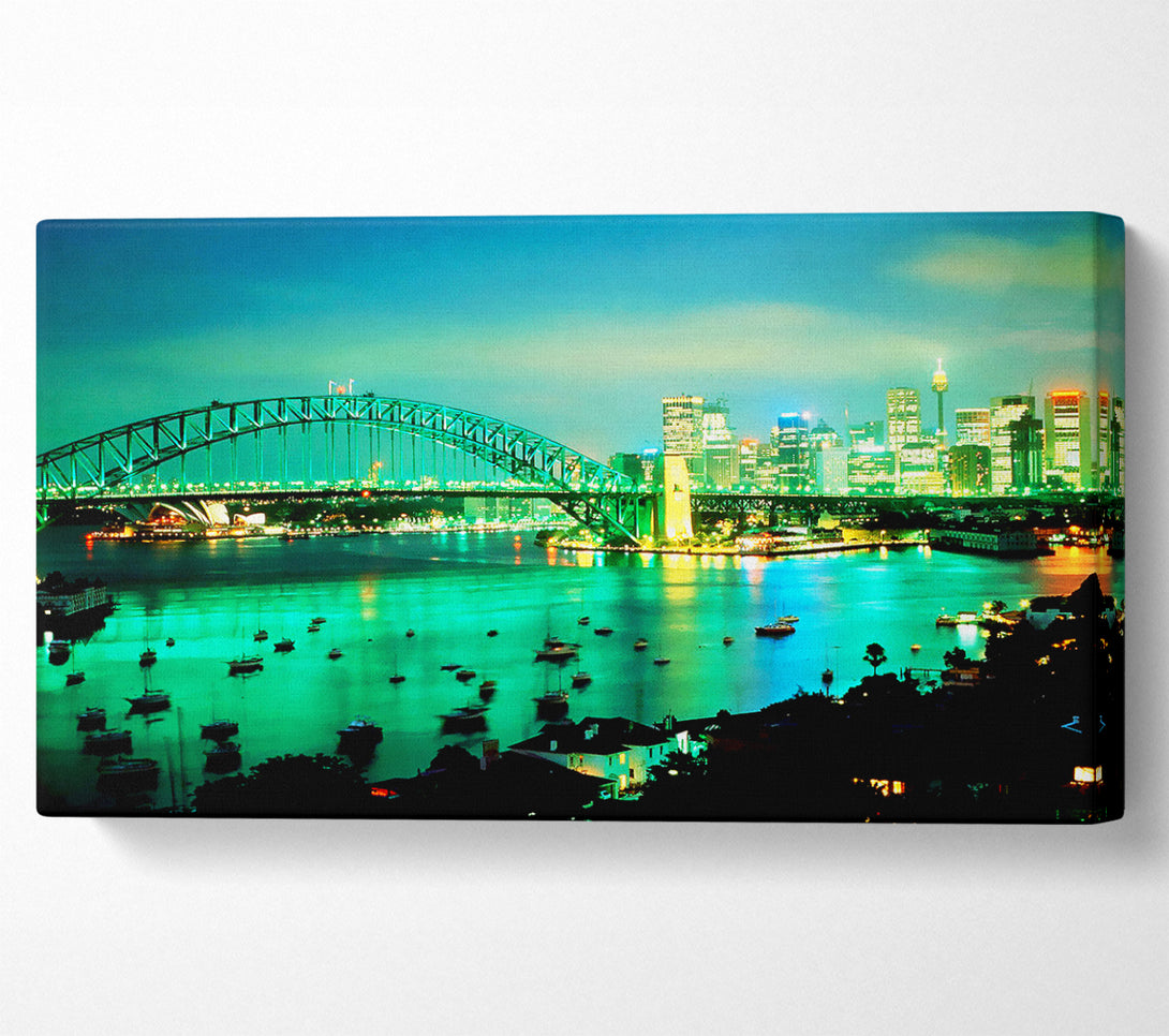  A Canvas Print of Sydney Harbour Bridge Green Glow Canvas Print