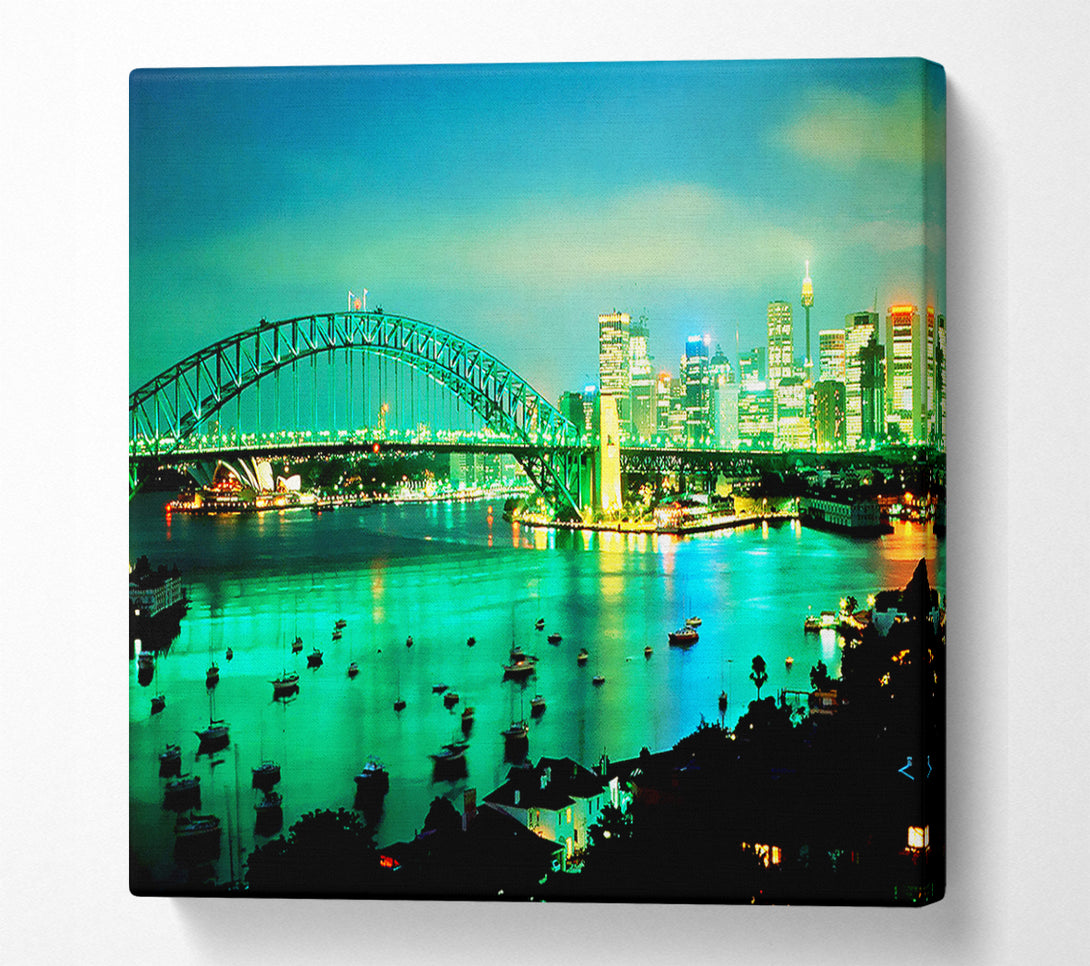  A Canvas Print of Sydney Harbour Bridge Green Glow Canvas Print