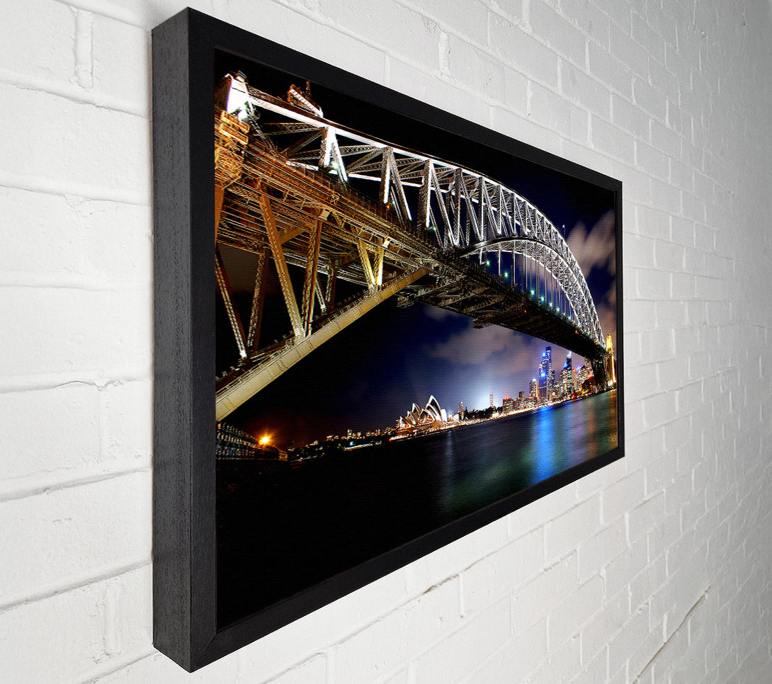  A Canvas Print of Sydney Harbour Bridge Night Light Reflections Canvas Art
