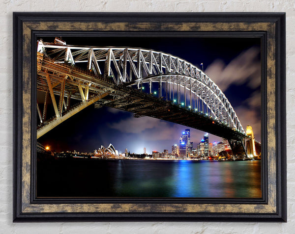 Sydney Harbour Bridge Night Light Reflections Framed Print