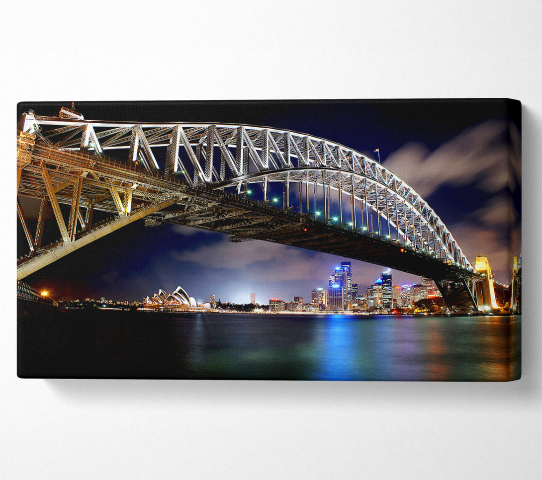  A Canvas Print of Sydney Harbour Bridge Night Light Reflections Canvas Art
