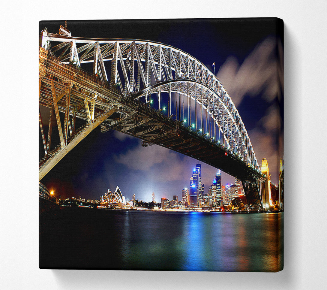  A Canvas Print of Sydney Harbour Bridge Night Light Reflections Canvas Art
