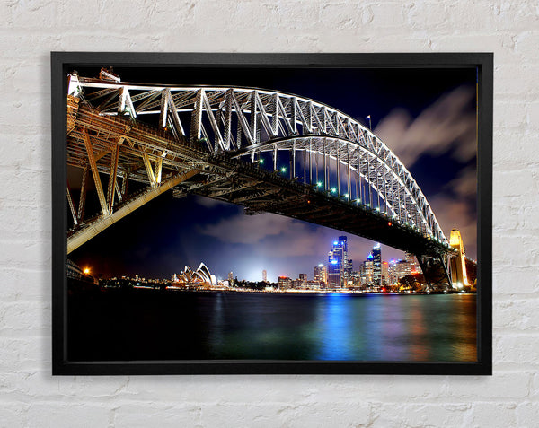 Sydney Harbour Bridge Night Light Reflections Framed Print
