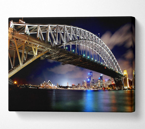  A Canvas Print of Sydney Harbour Bridge Night Light Reflections Canvas Art