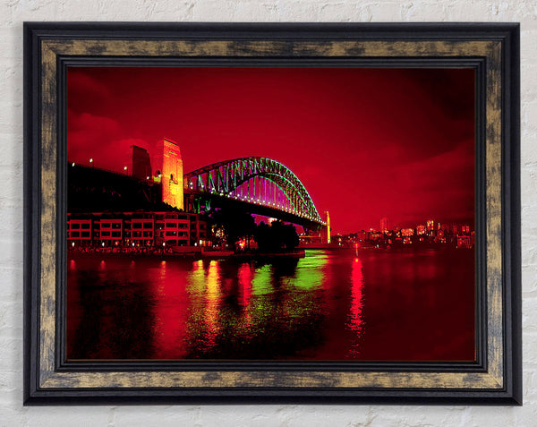 Sydney Harbour Bridge Red Glow Framed Print