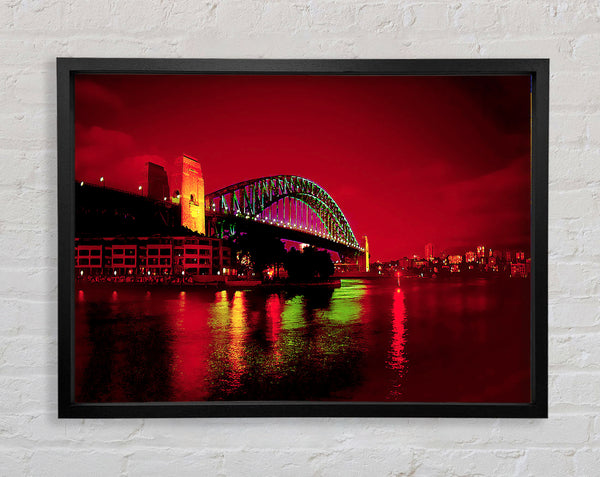 Sydney Harbour Bridge Red Glow Framed Print