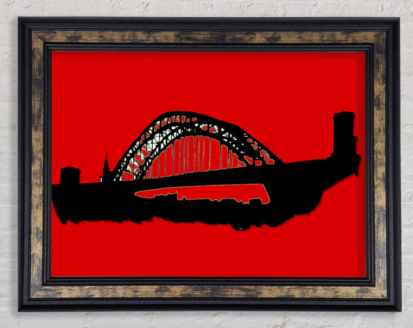 Sydney Harbour Bridge Retro Red Framed Print