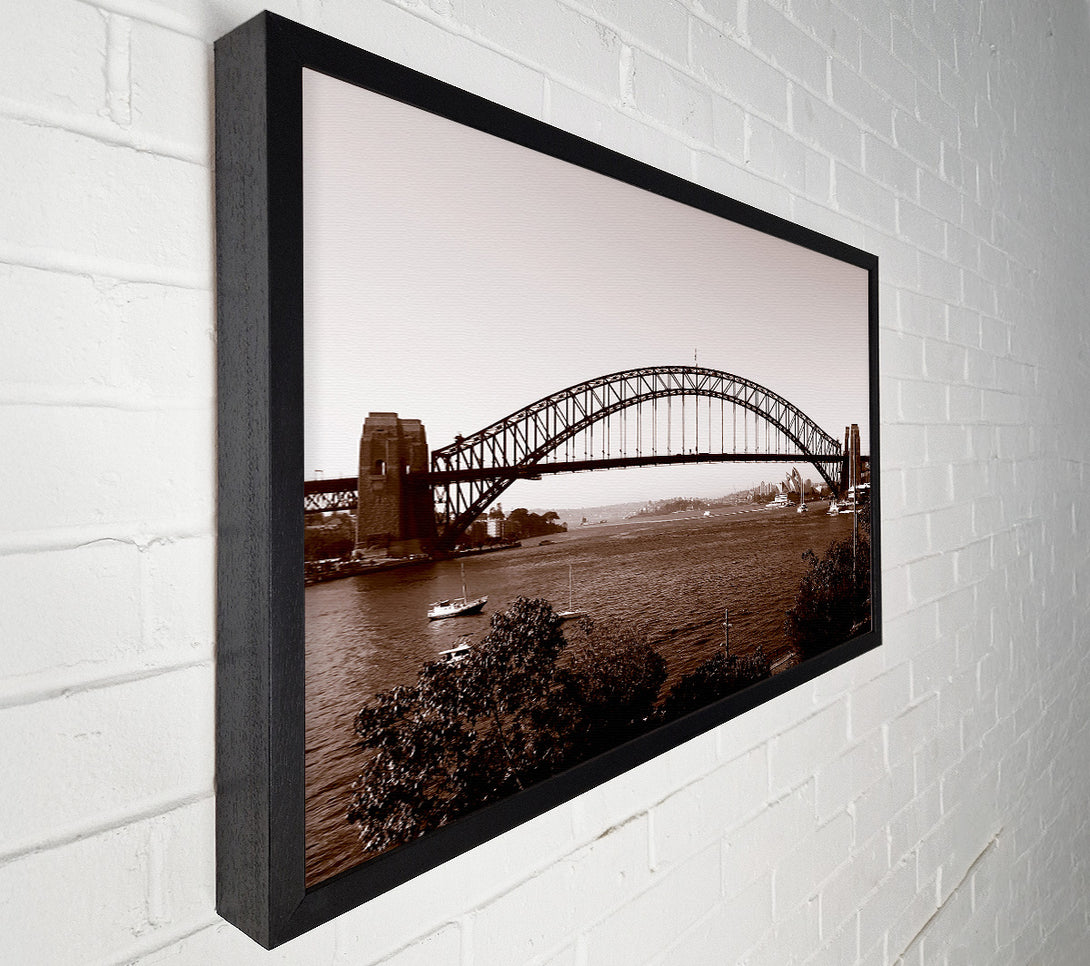  A Canvas Print of Sydney Harbour Bridge Retro Sepia Canvas Wall Art
