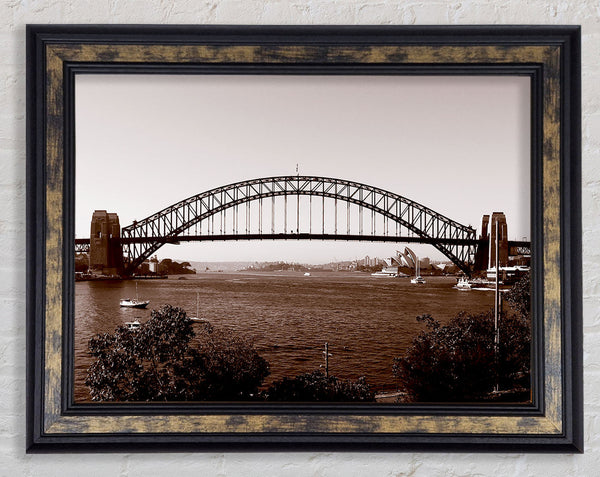 Sydney Harbour Bridge Retro Sepia Framed Print