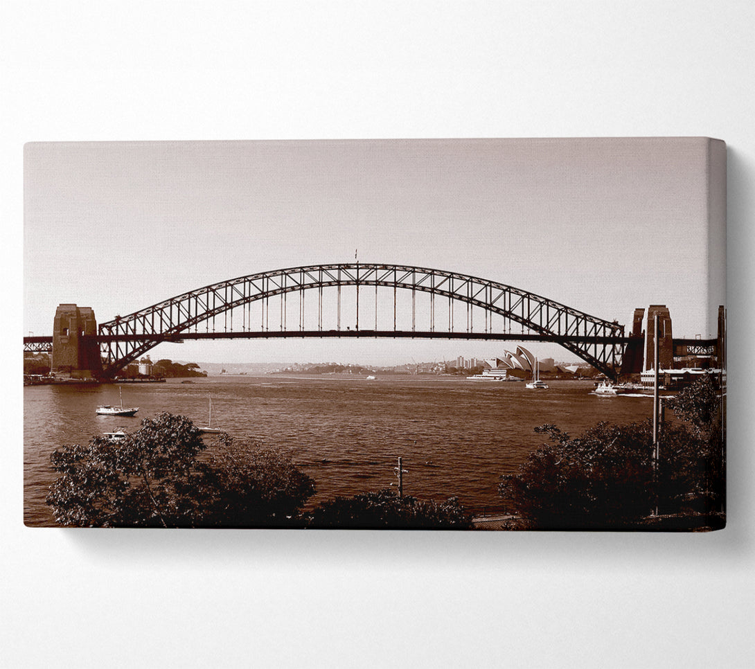  A Canvas Print of Sydney Harbour Bridge Retro Sepia Canvas Wall Art