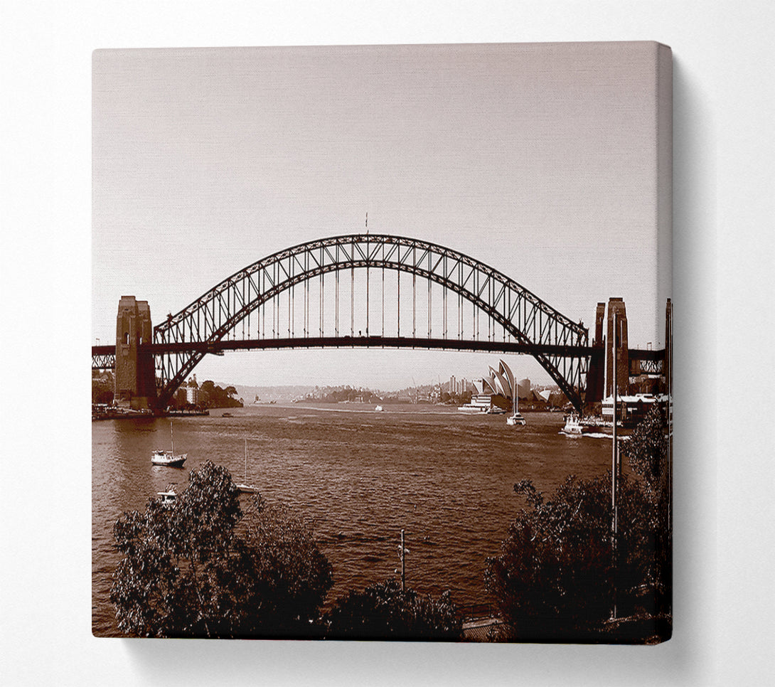  A Canvas Print of Sydney Harbour Bridge Retro Sepia Canvas Wall Art
