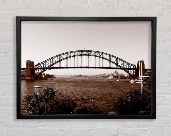 Sydney Harbour Bridge Retro Sepia Framed Print