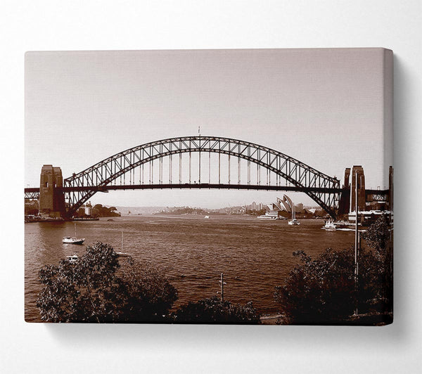  A Canvas Print of Sydney Harbour Bridge Retro Sepia Canvas Wall Art