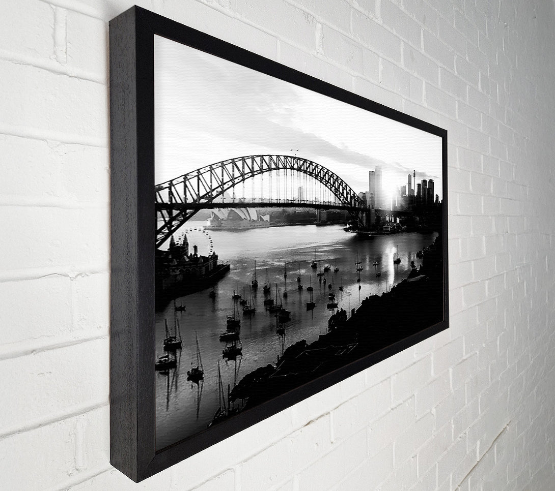  A Canvas Print of Sydney Harbour Sun Blaze B n W Canvas Print
