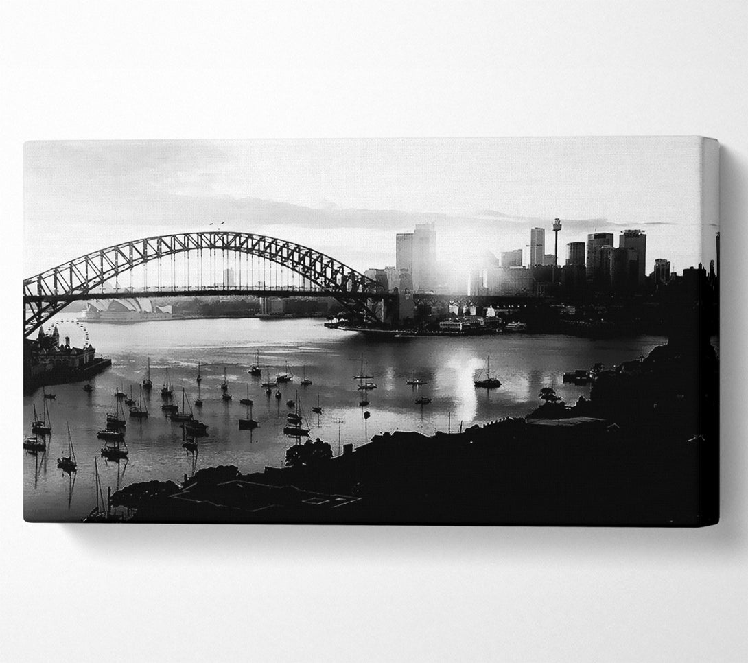  A Canvas Print of Sydney Harbour Sun Blaze B n W Canvas Print